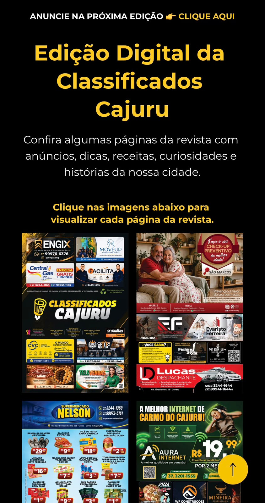 Captura vertical da edição digital do site Classificados Cajuru em um celular